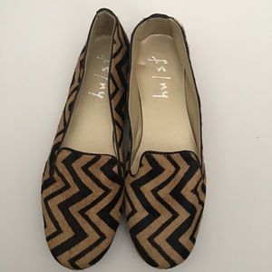 Fslny Brown Black Zig Zag  Flats Loafers